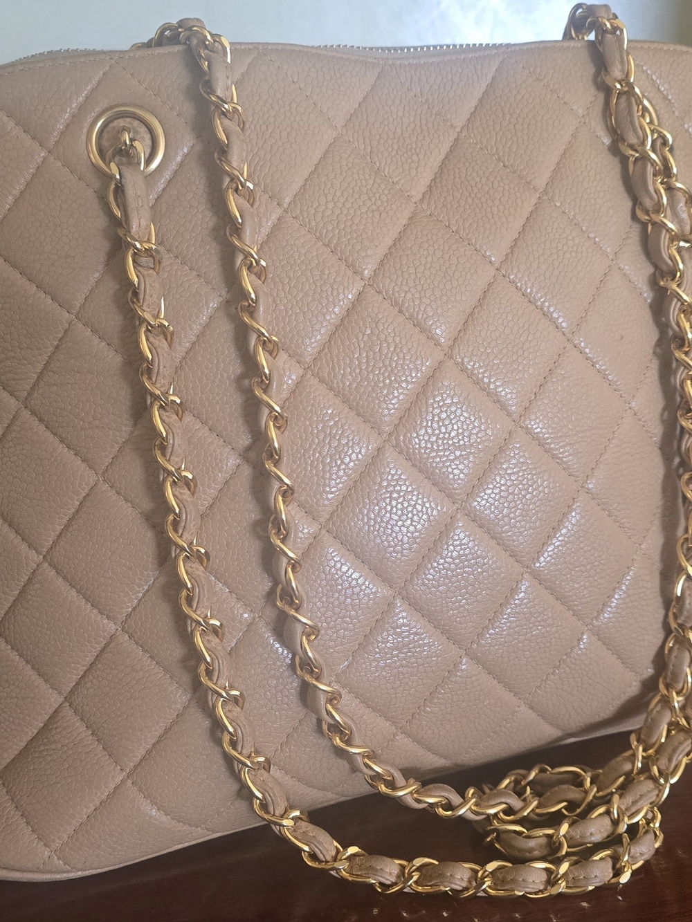Vintage CHANEL Beige Quilted Chain-Handle Shoulder Bag